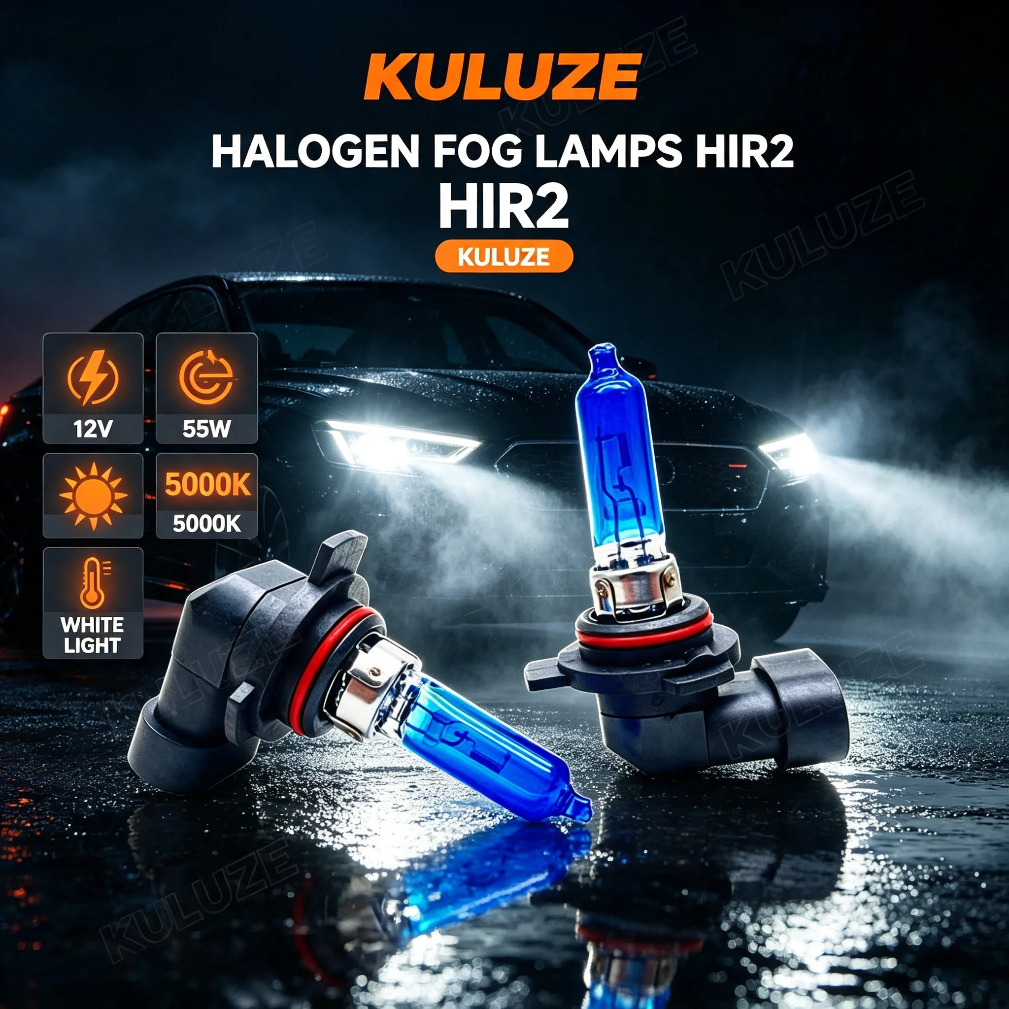 10x HIR2 9012 Super White Headlight Bulbs PX22d 12V 55W High Low Beam Halogen Lamps 5500K Clear Quartz for Car Auto Headlights