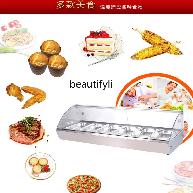A61 Food Heating Heated Display Cabinet Heating Furnace Commercial Horizontal Glass Display Hot Dishes Thermostatic Cabinet