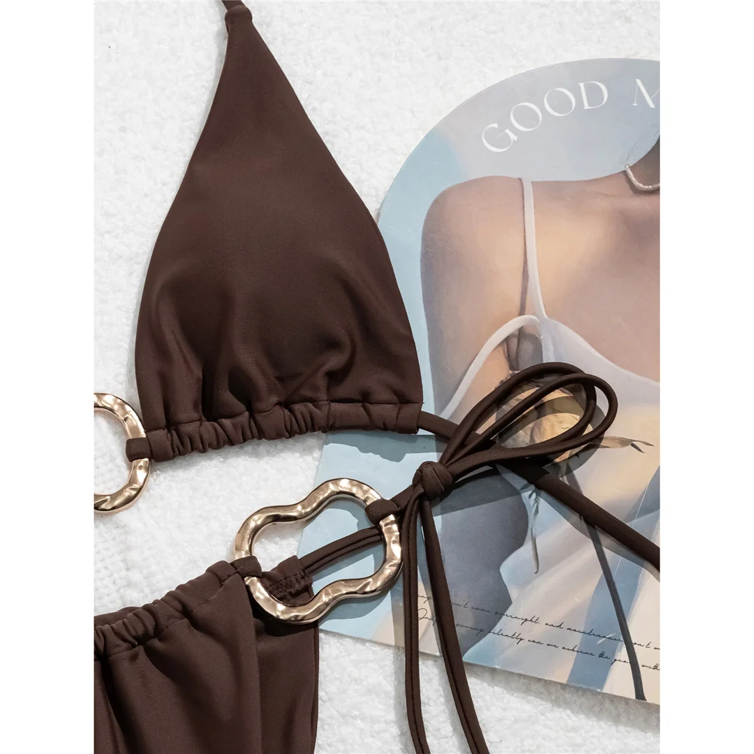 Sexy Neckholder-Bikini mit Metallringen und hohem Beinausschnitt, Damen-Badeanzug, zweiteiliges Bikini-Set, Badebekleidung, Badeanzug, Schwimmbekleidung V6564 – Detail 20