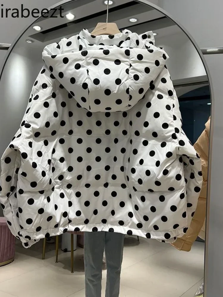 New Super Light Loose Large Size Korean Version Female Hooded Down Jacket Polka Dot Fashion Temperament Short Winter Coat