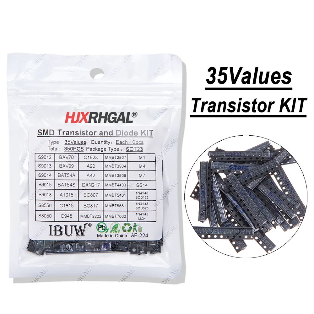 35 valeurs x 10 pièces = 350 pièces Kit d'assortiment de transistors et de diodes SMD SMT hjxrhgal