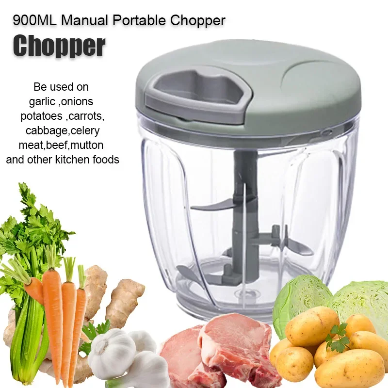 

900 мл портативный измельчитель чеснока, ручная мясорубка, бытовая дробилка, вращающаяся резак для овощей, лука, мини-измельчитель для еды, кухонный измельчитель R7E8G