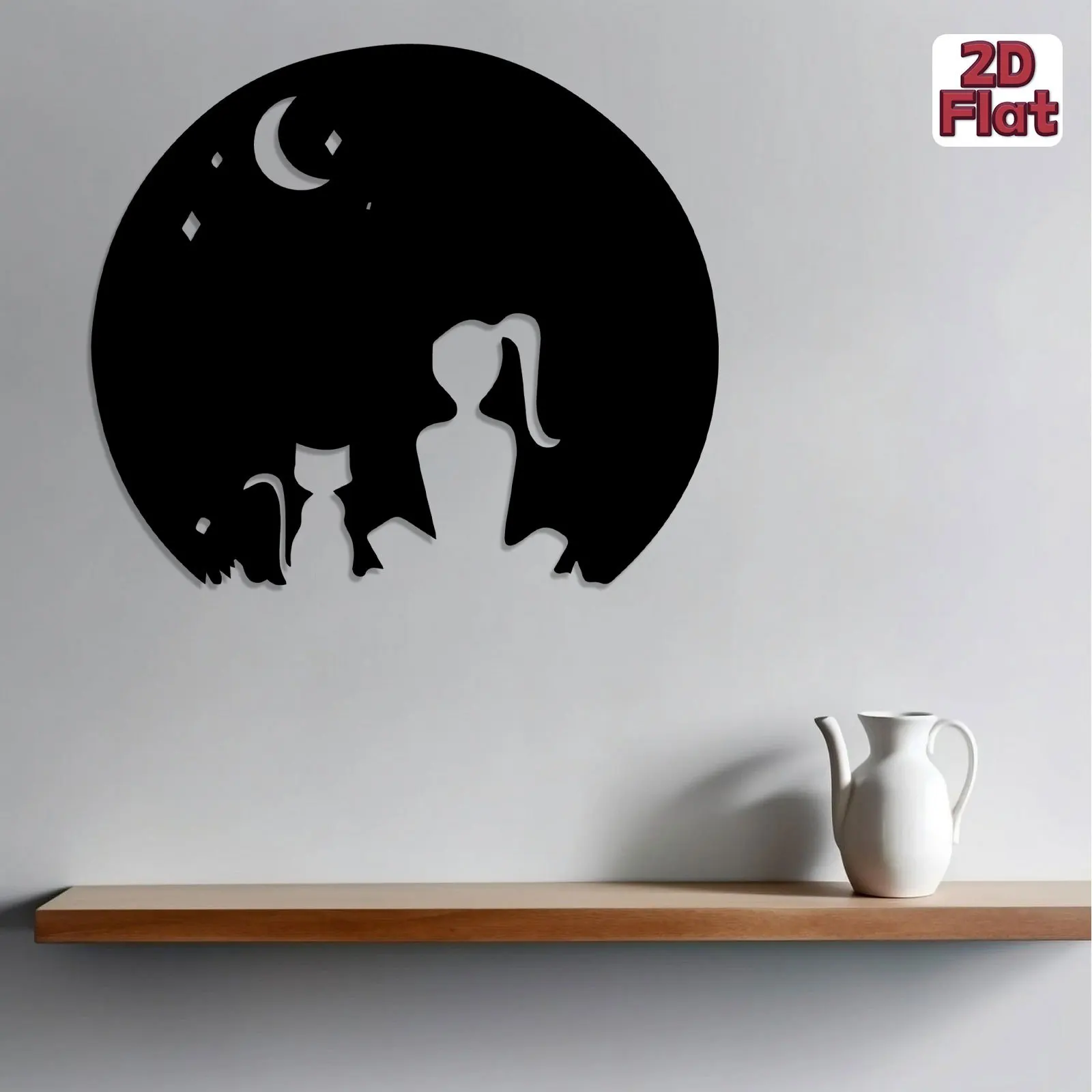 1pc 2D Flat Girl & Cat Metal Wall Art, Romantic Iron Sculpture, Bedroom Love Nook Decor, Christmas New Year Black Friday Gift