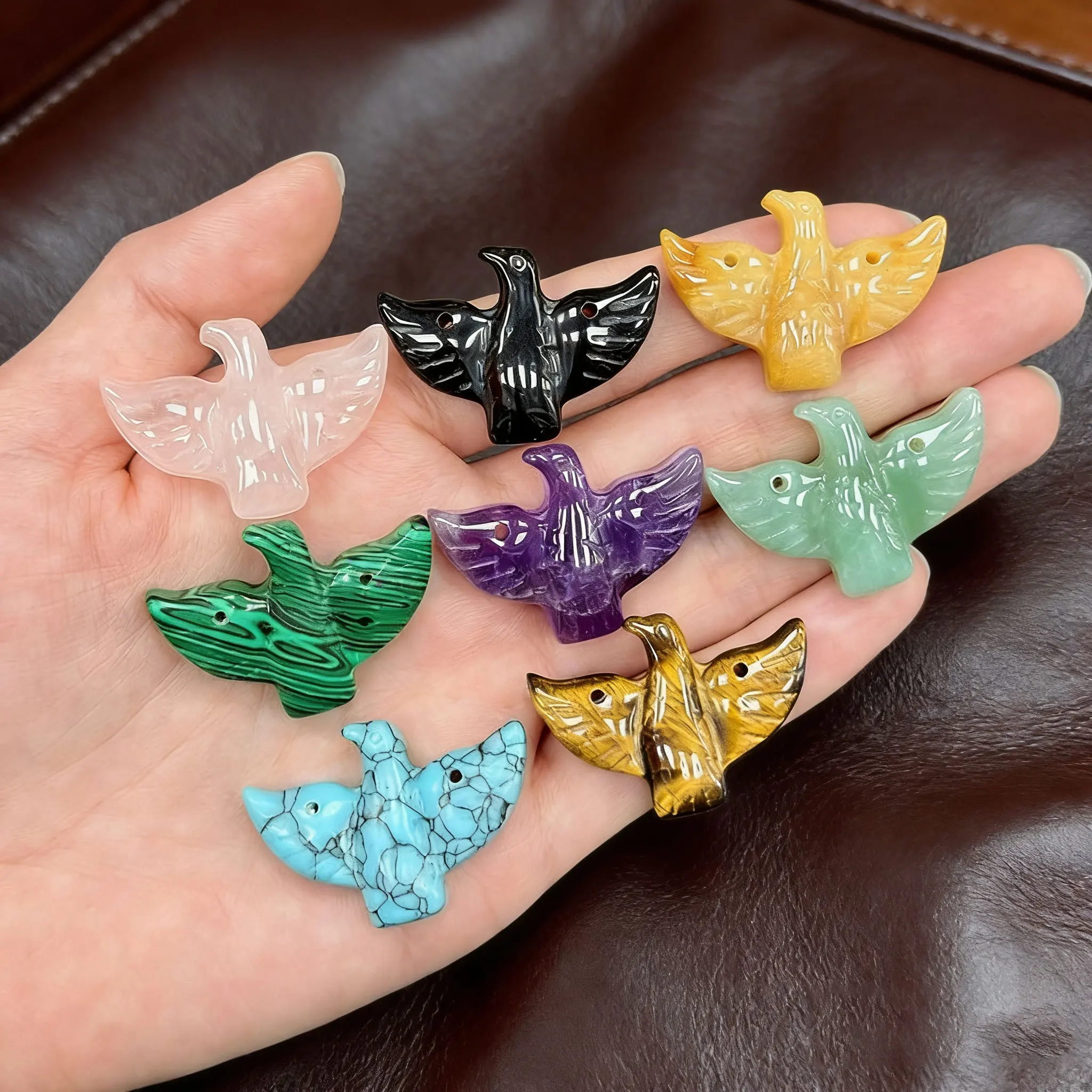 Colgante de cristal con diseño de águila tallada para la fabricación de collares y joyas, escultura de piedra natural de cuarzo y amatista ónix piedra colgante piedras naturales para bisutería auténticas energéticas