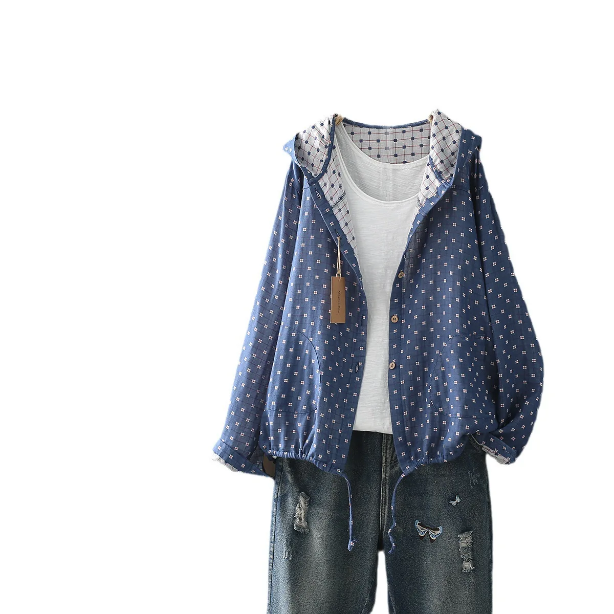 

Винтажная куртка-рубашка с капюшоном, однобортная, с длинным рукавом, свободного кроя, повседневная, оверсайз