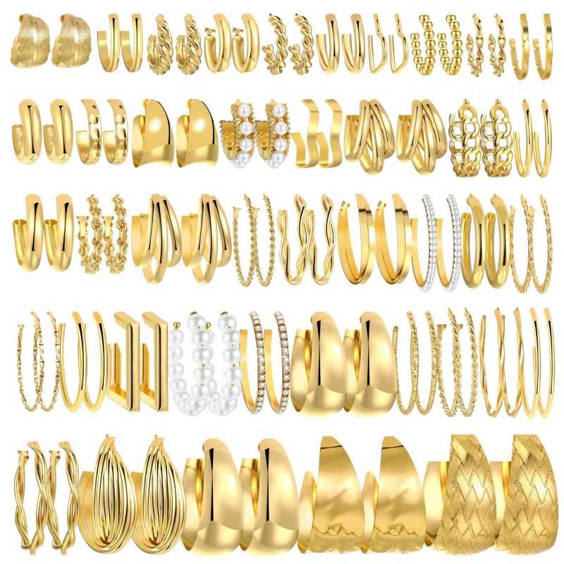 1set Hot Selling Multi Style Retro Geometric Earring Set Fashionable high-end Sense Earring Wholesale For Women