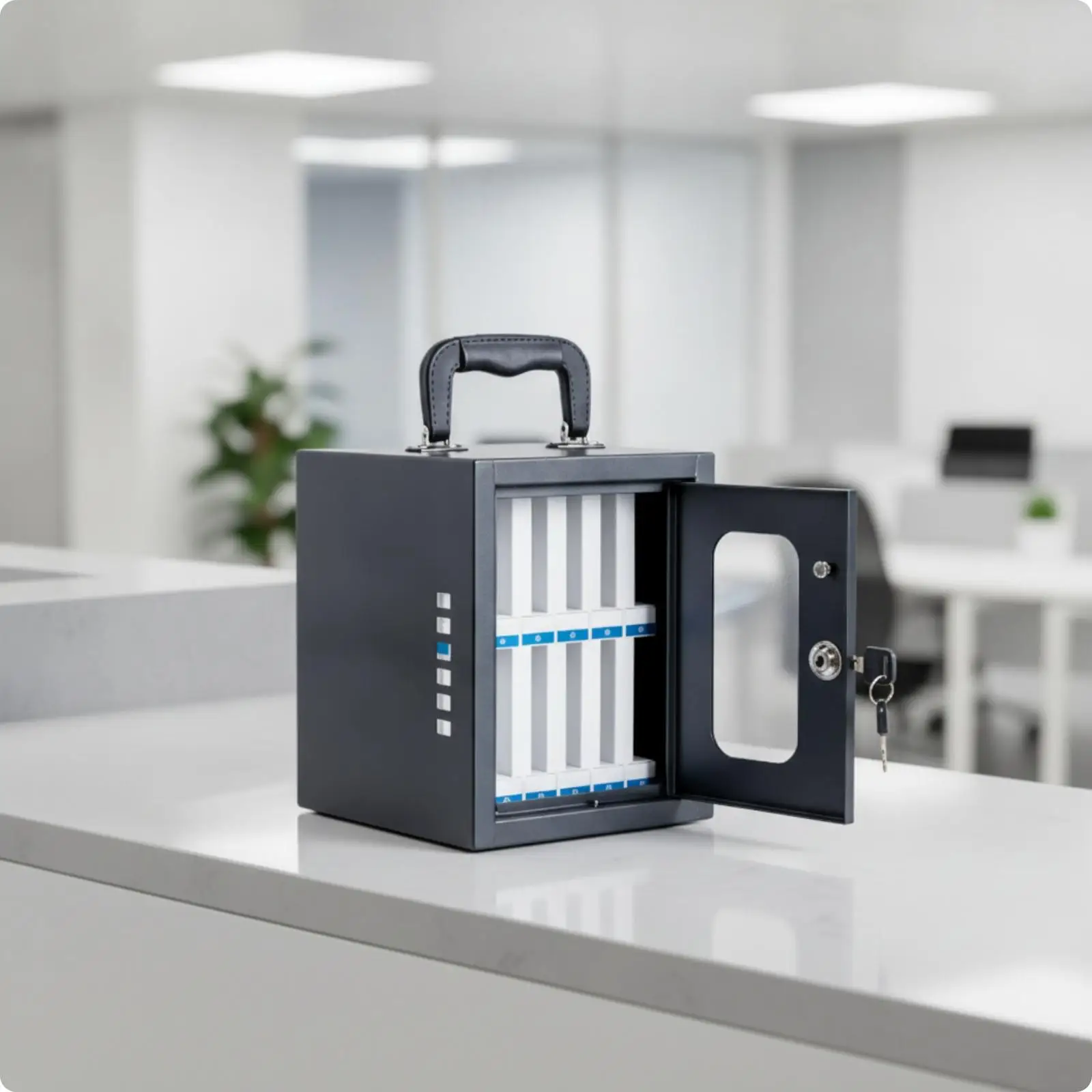 Multi Purpose Phone Storage Cabinet with Vent Holes and Mounting Option for Modern Workspace