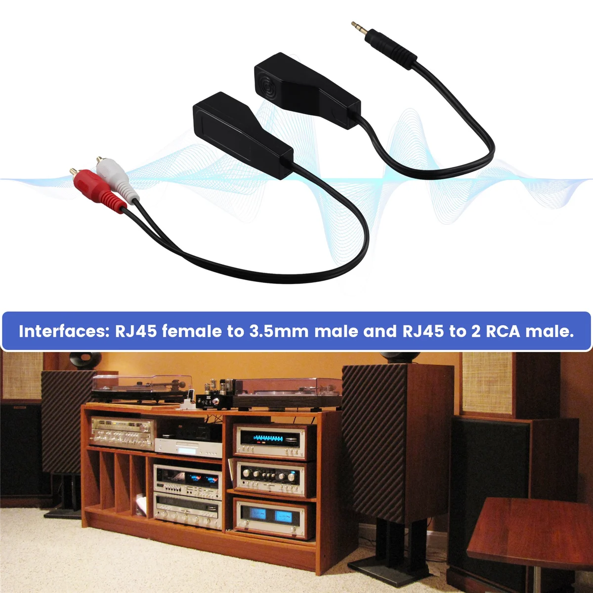 DC3.5mm ستيريو و RCA أحمر أبيض إشارة الصوت Balun على Cat5/6 كابل RJ45 أنثى إلى DC3.5mm & 2xRCA كابل الصوت