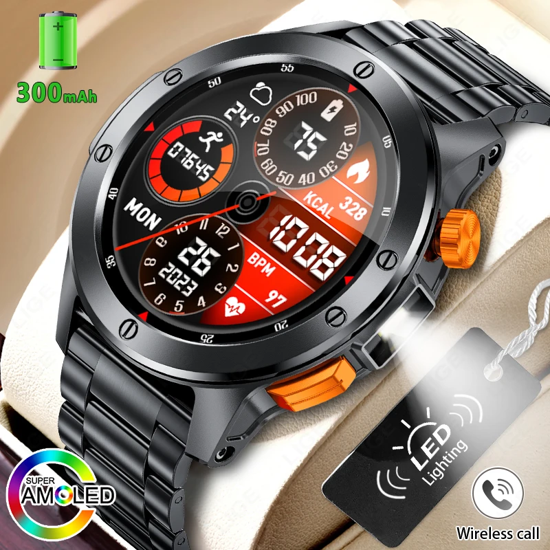 

LIGE Fashion Smart Watch Men with LED Flashlight Voice Assistant Bluetooth Call Heart Rate Monitoring IP68 Waterproof SmartWatch