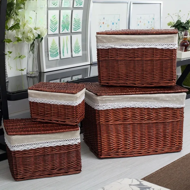 

Pastoral rattan storage box, large covered storage box, organizing box