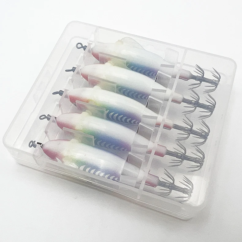 ShareShark 5 Stück/Box Leuchtendes Horizontales Garnelen-Lasermuster Hartköder-Set, geeignet für Meeresangeln auf Tintenfische und Oktopus. – Detail 8