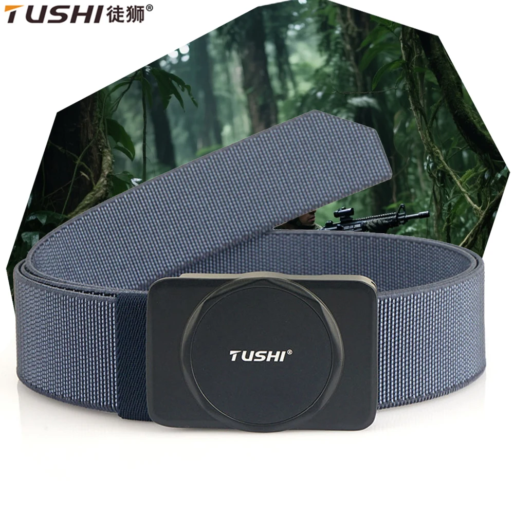 

TUSHI New Tactical Belt for Men Metal Automatic Buckle IPSC Belt Elastic Nylon Military Belt Outdoor Sports Girdle Male