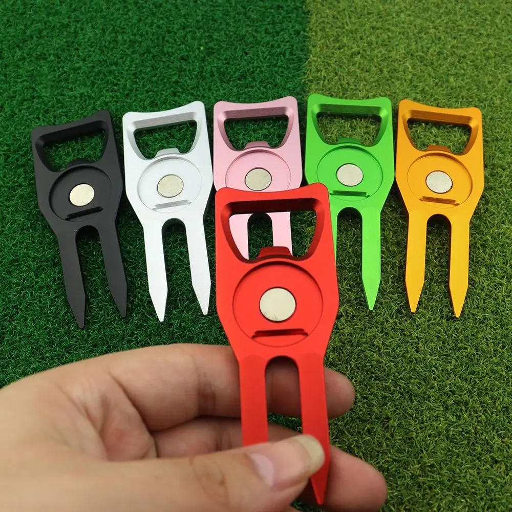 

6-in-1 Golf Ball Fork Bottle Opener Multi-functional Golf Fork Marker Turf Repair Magnetic Golf Groove Cleaner Hat Clips