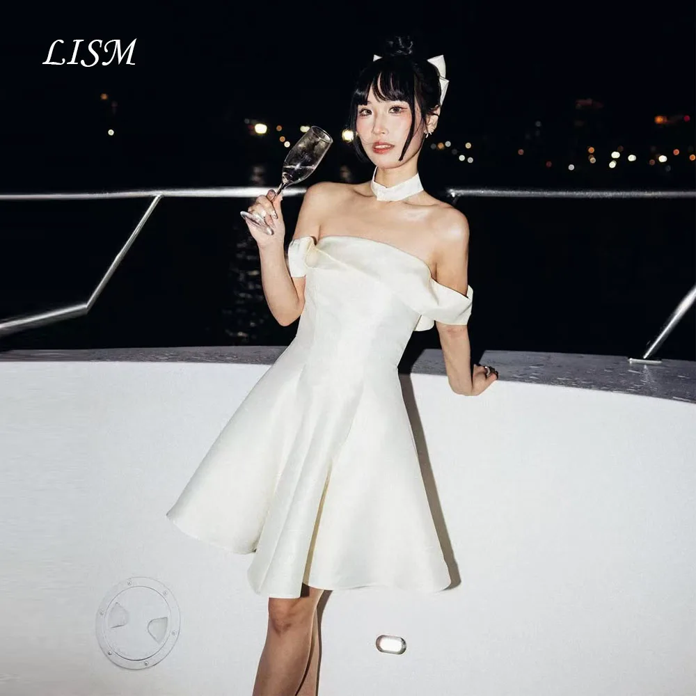 

LISM Off Shoulder Mini Party Dresses Soft Satin Above Knee Length Elegant Evening Gowns Birthday Customized Corsets Cocktail