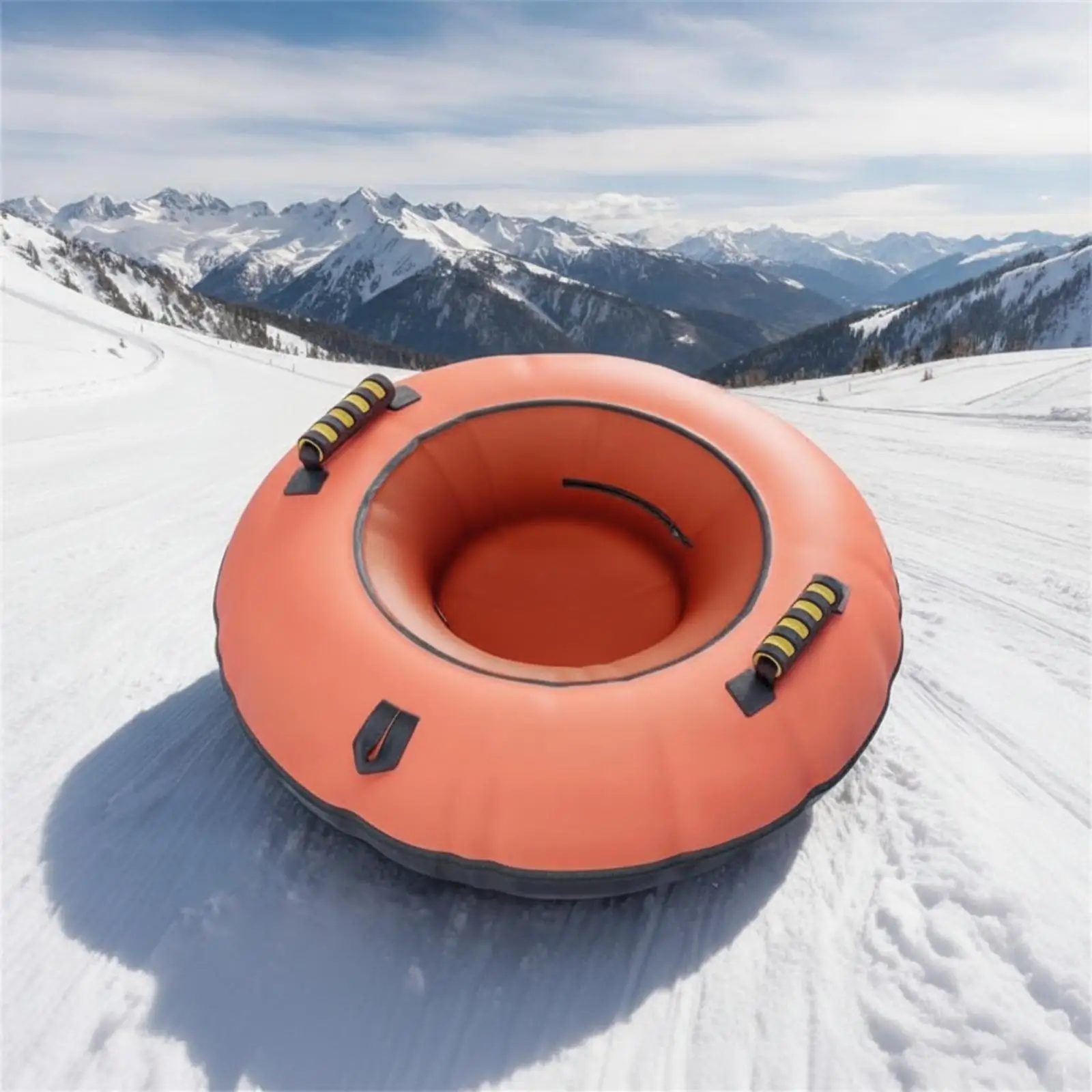 Round Inflatable Sled for Snow Tubing with Foldable PVC Design Comfortable Center Seat and Carry Handles for Winter Outdoor