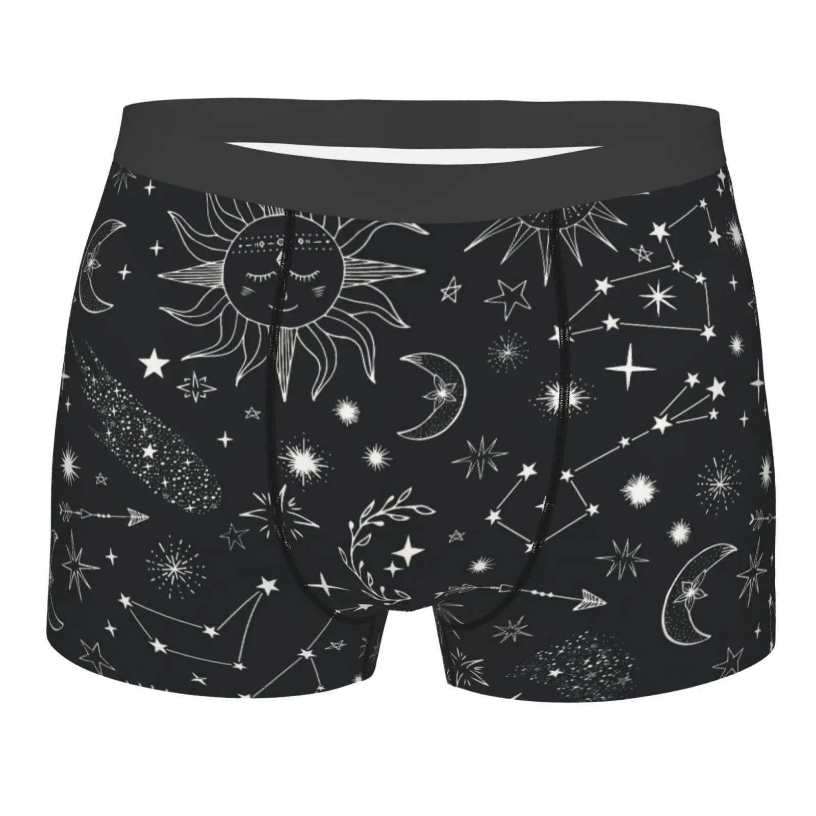 

Mystical Sun Black White Moons and Stars Underwear Men Breathbale Boxer Briefs Shorts Panties Soft Underpants for Homme