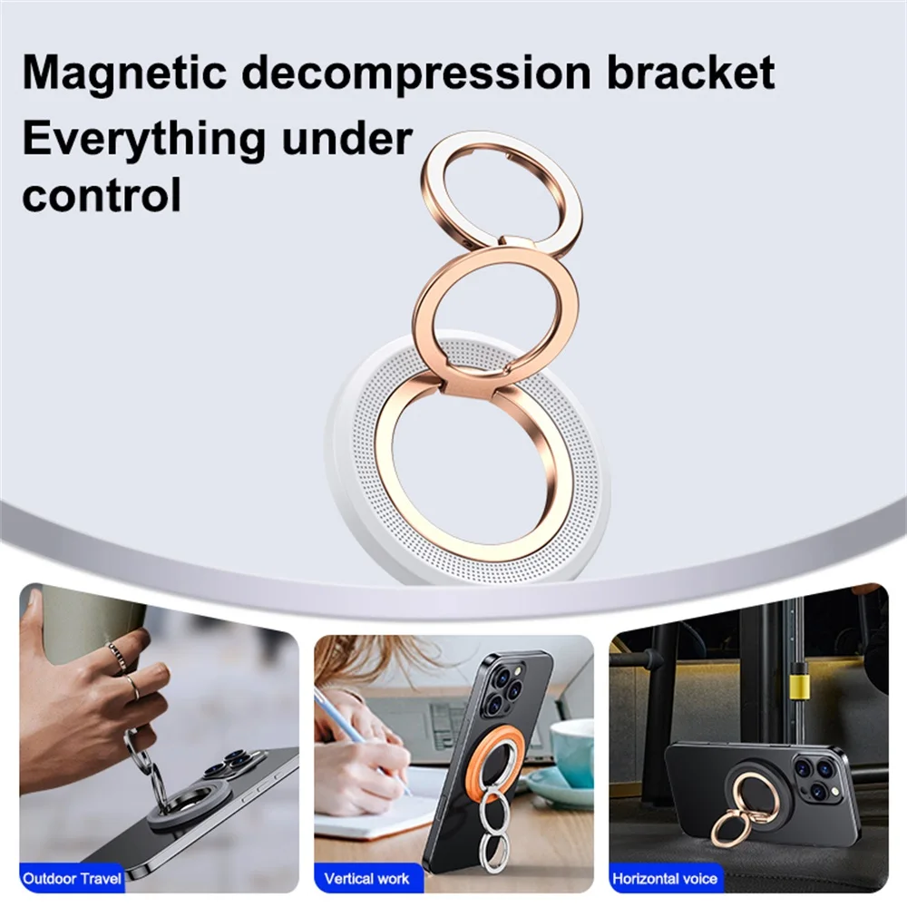 

Universal Double-sided Magnetic Phone Holder With Ring Buckle Women Men 360° Rotation Decompression Damping Double Rings Holde