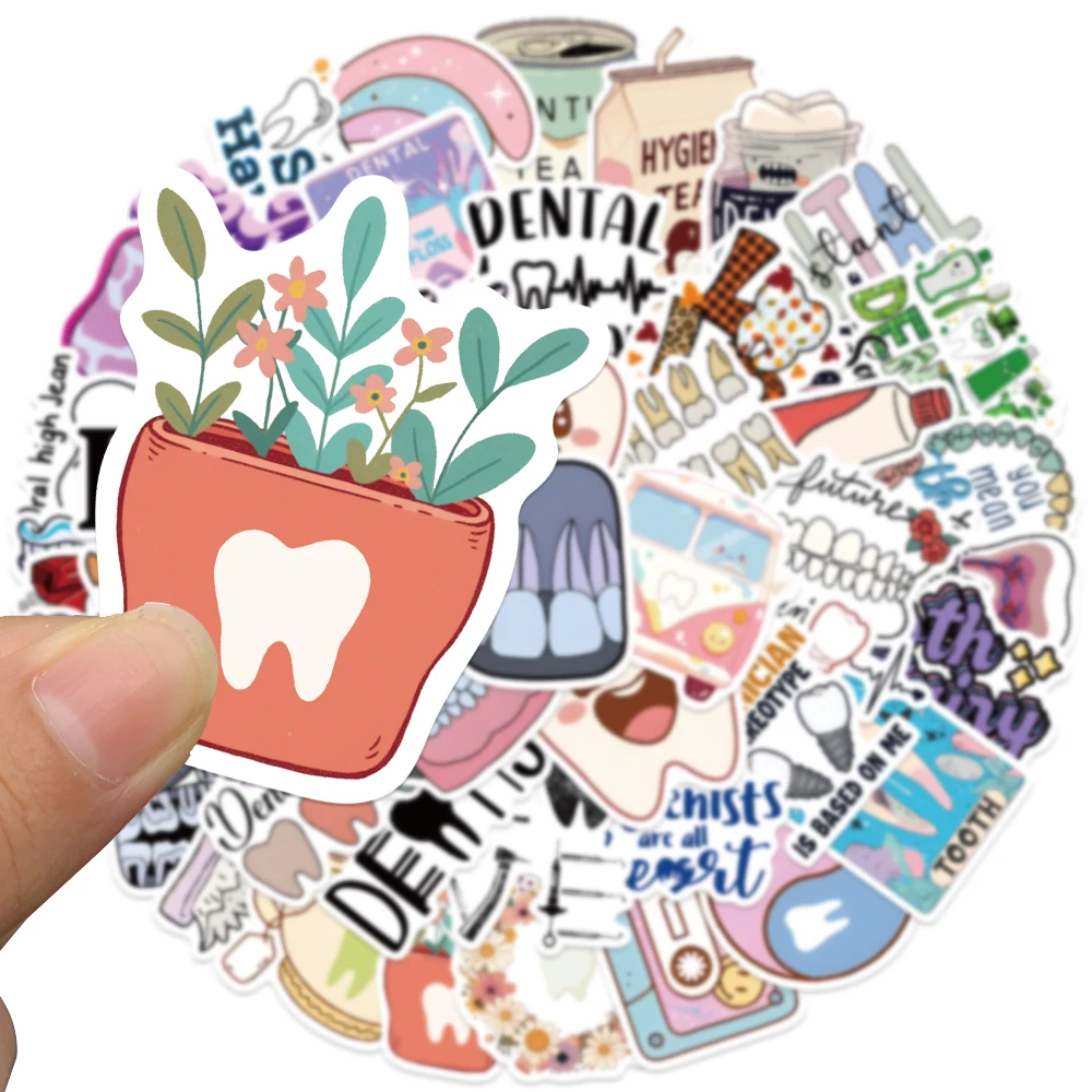 50pcs Cartoon Cute Dental Tooth Stickers Kids Toy Decals For Children Education Laptop Luggage Skateboard Refrigerator Sticker