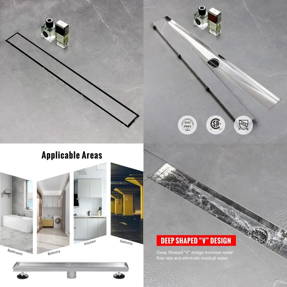 

30 2-in-1 Brushed Stainless Linear Shower Drain with Flat and Tile Insert, Hair Catcher, Leveling Feet