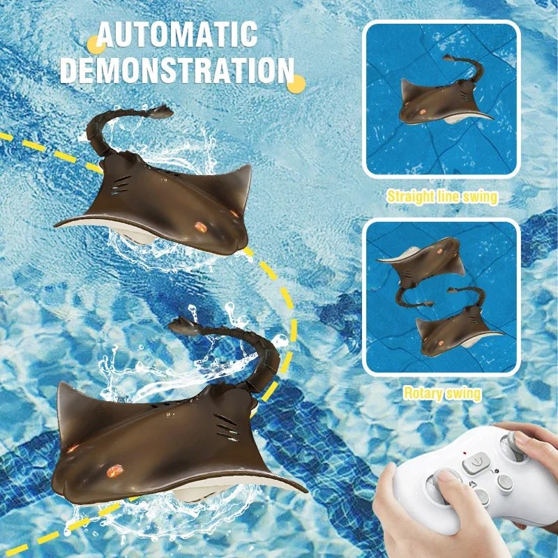 Bateau télécommandé biomimétique RC pour enfants, animal pour piscine, baignoire, 2.4G, simulation radio-commande, parquet avec lumière, cadeau pour enfants