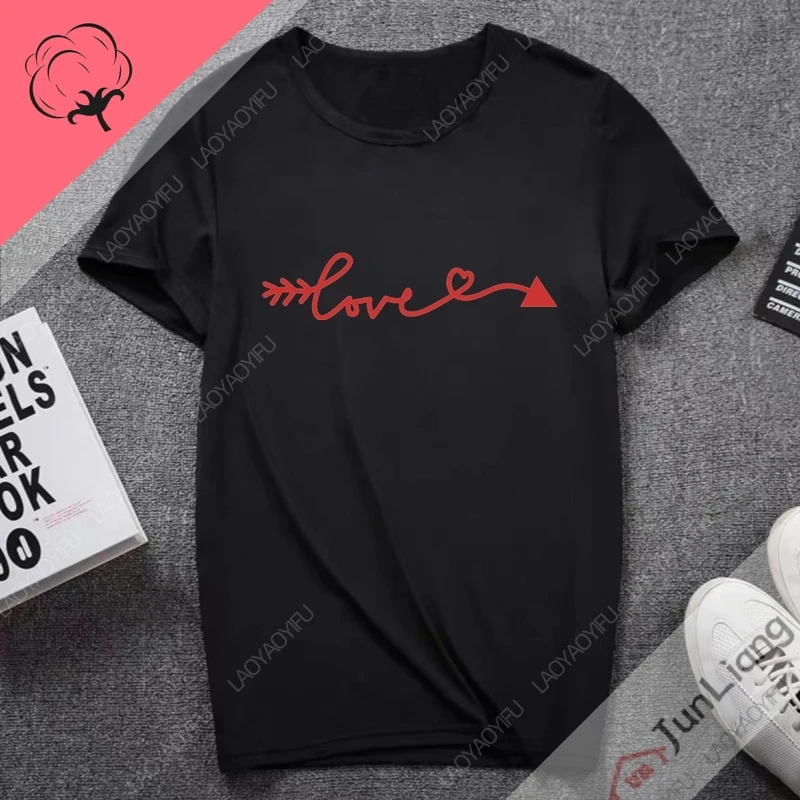 Top Women Girlfriend Gift Drawn Arrows With Hearts Aesthetic Clothing 100% Cotton T- Shirts and Blouses Youthful Woman Clothes