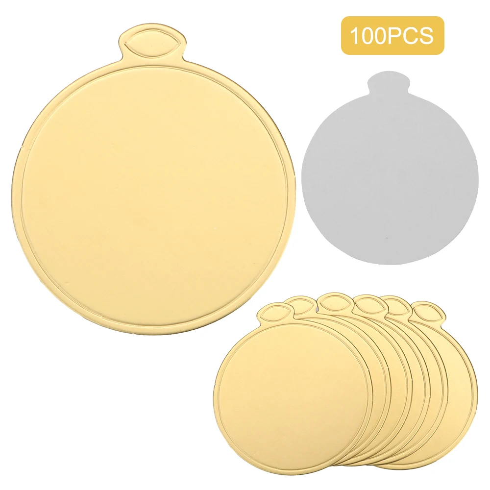 Porta-copos de papel dourado, kit decorativo de pastelaria, placas de bolo, papelão, sobremesa, bandeja 100 unidades/pacote, bandeja redonda de sobremesa para bolo