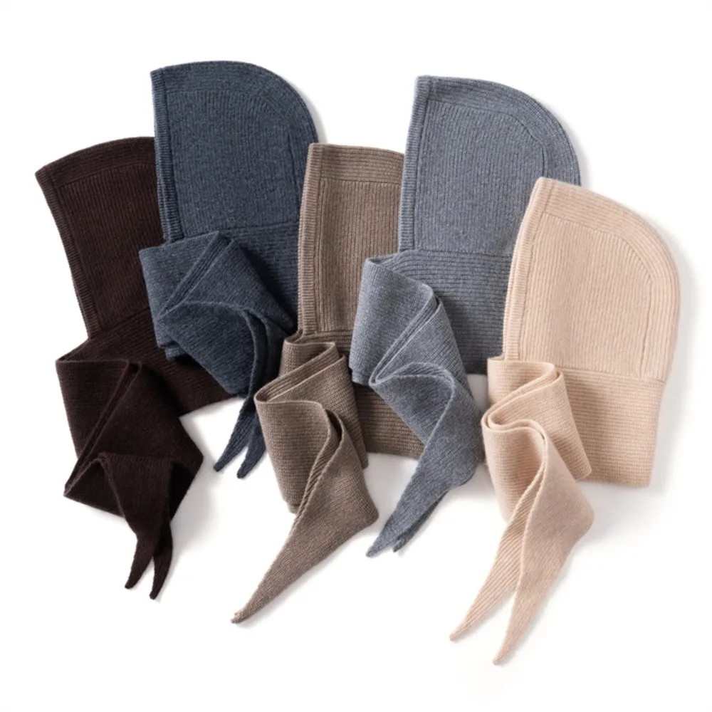 Cashmere Hooded Scarf Hat Ribbed Knit Beige Women Daily Wear Winter Warm Cozy Classic Style New Arrival Item Soft Fluffy