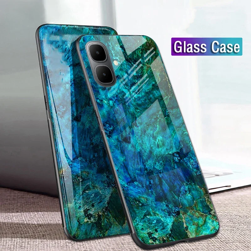 

Skinlee For infinix Smart 10 Case Luxury Marble Print Glass Silicone Bezel Shockproof Cover For infinix Smart 10 Back Casing