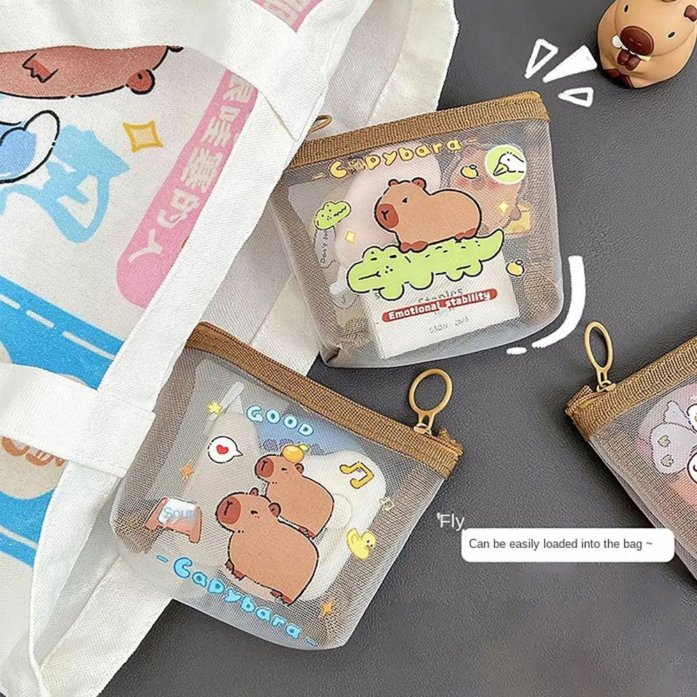 Fashion Capybara Rabbit Panda Coin Wallet Mesh Cartoon Anime Key Card Lipstick Holder Mini Wallet for Student Girls