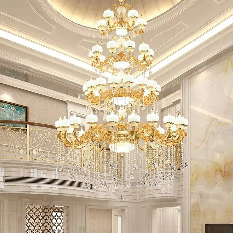 Villa duplex living room, European-style building, middle floor, crystal chandelier