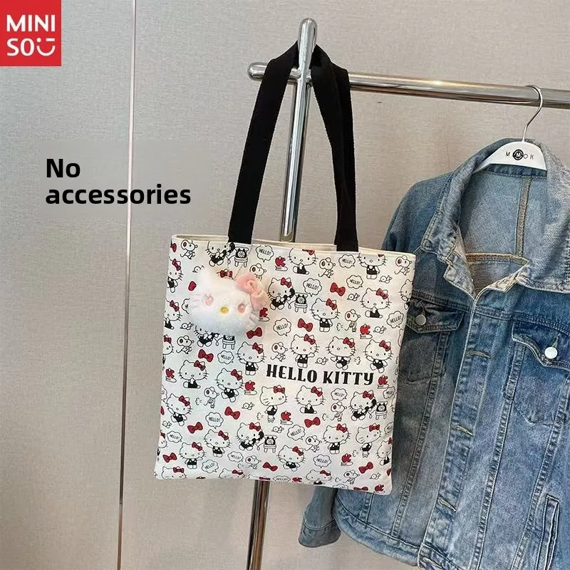 حقيبة حمل هالو كيتي من مينيسو 2025، حقيبة كتف قماشية لفتيات المدارس