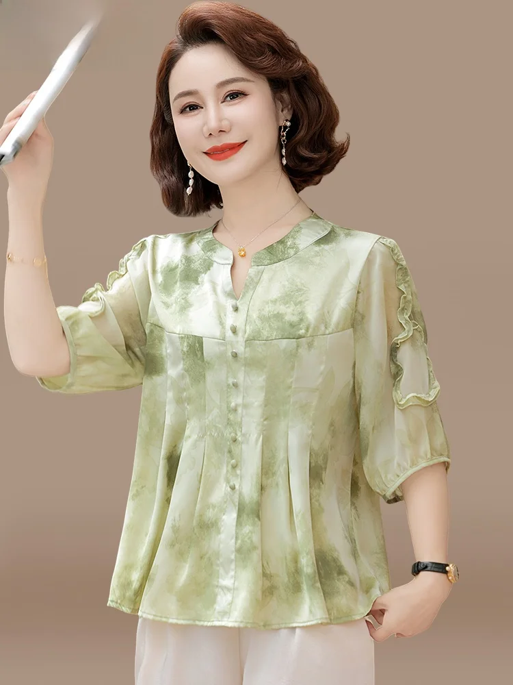 

Модный летний комплект для мам 2025: Новинка! Элегантный шифоновый топ для женщин среднего возраста с рукавом три четверти и комплект из двух предметов