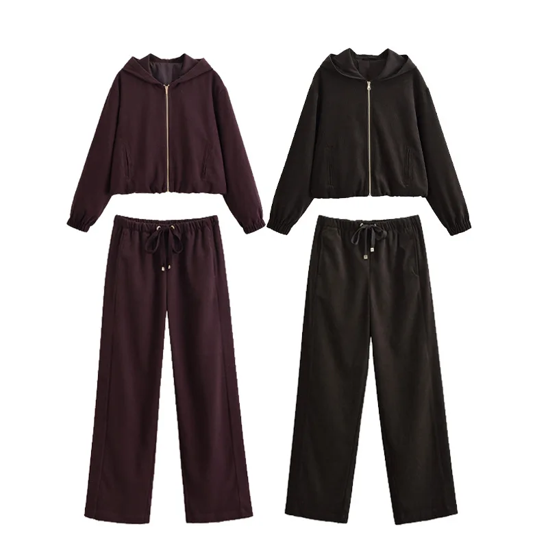 

2025 Autumn And Winter Fashion Women's Sports Suit Hooded Flight Suit Jacket + Casual Pants 2-Piece Set