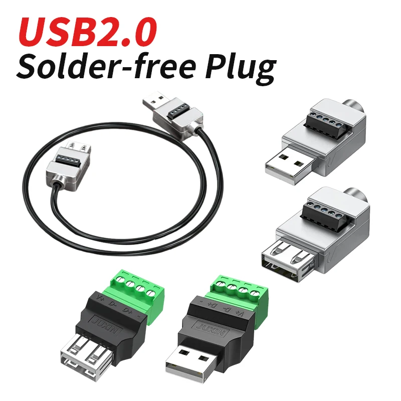 Solder-free USB 2.0 Metal Shell Male Female Plug Mobile Phone Keyboard Mouse Fast Charging Wire DIY Wiring Terminal Connector