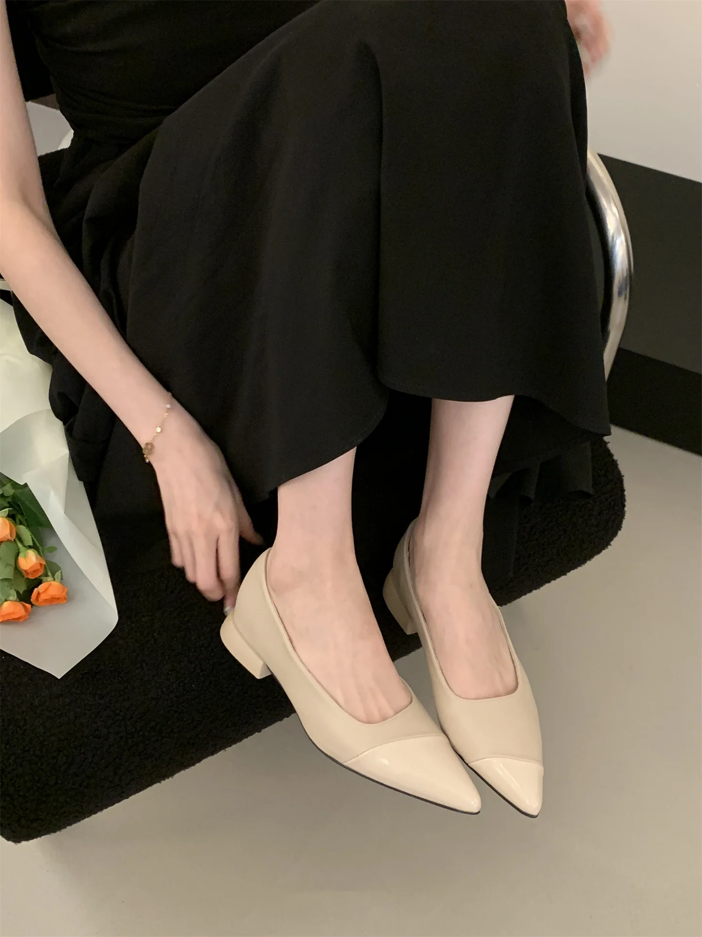 Franse Puntschoen Damesschoenen 2023 Lente Nieuwe Elegante Lage Hakken Patchwork Zomer Slip-On Vrouwen Dagelijkse Schoenen zapatos Mujer