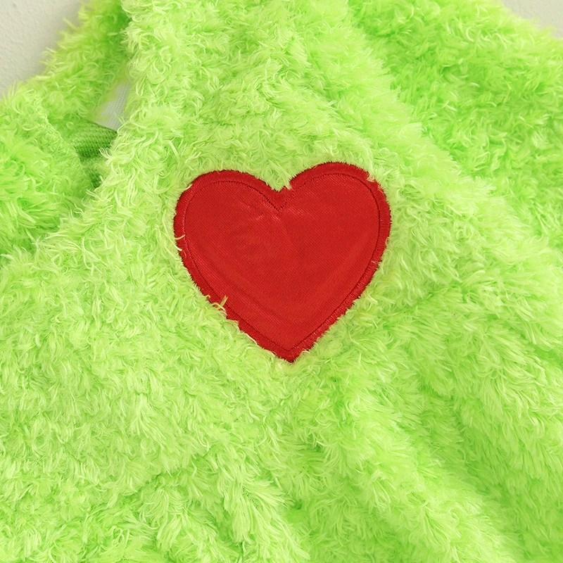 Baby Boys Girls Christmas Jumpsuits Fuzzy Long Sleeve Heart Pattern Rompers Newborn Green Monster Costume