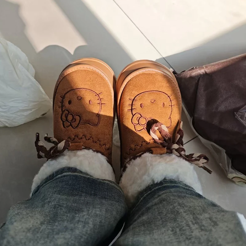 

Hello Kitty Anime Snow Boots for Women Anti-Slip Y2K Outdoor Winter Short Nonslip Warm Cotton Kawaii Cute Gift