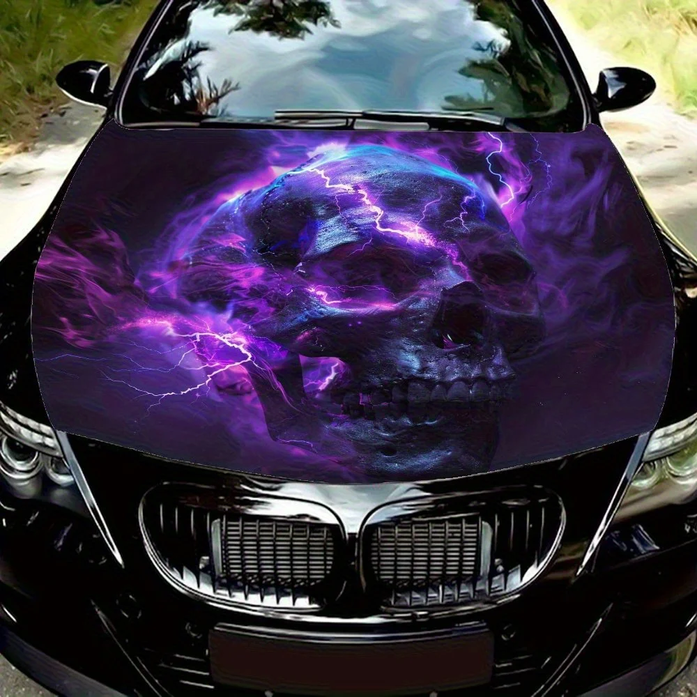 

Purple Lightning Skeleton Car Hood Wrap Colorful Vinyl Sticker For Trucks, Decorative Bonnet Graphics And Auto Accessories,Water