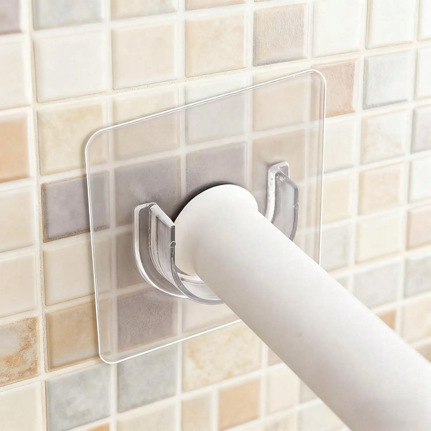 2Pcs No Drilling Adhesive Shower Rod Holder Tension Curtain Rod Bracket Retainer Self Adhesive Wall Mount Fixator for Bathroom Shower Curtain Rod Shower Curtain Rod Not Included