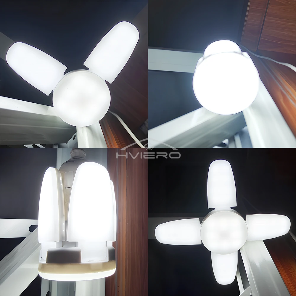 Ampoule LED E27 pliable en forme d'éventail 28W, 220V ou 85V-265V, pour maison, salon, entrepôt, Garage, plafonnier