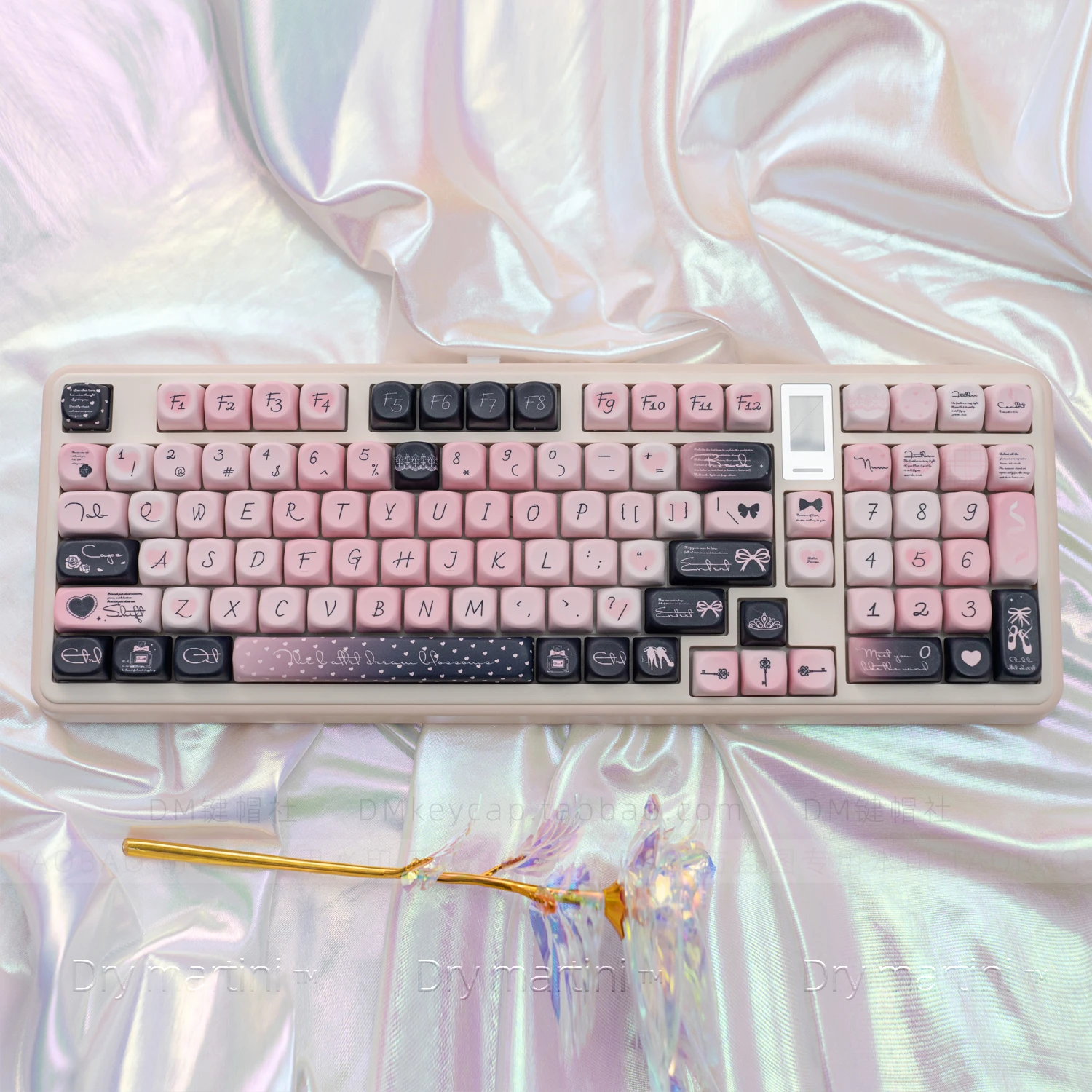 Ballet in Dreams Theme Keycaps MOE Profile PBT Ball Caps Custom128-key Black and Pink Keyboard Caps for 68 75 84 87 98 Keyboards