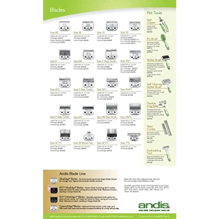 Andis 64340 Carbon-Infused Steel UltraEdge Large Animal Clipper Blade, Blocking, Stainl Steel