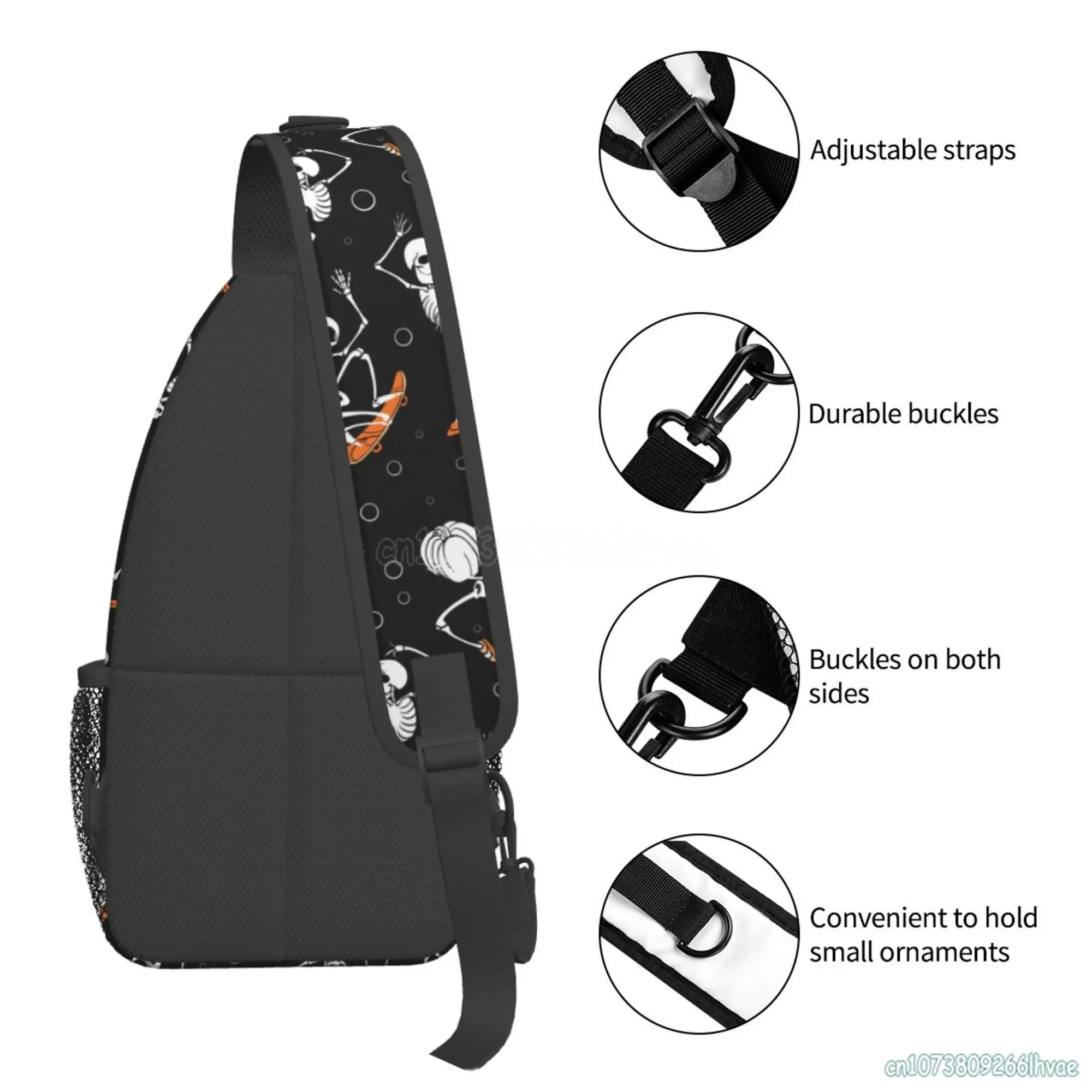 Lustige Skateboard Schädel Party Schlinge Rucksack Unisex Mode lässig Brusttaschen weichen Cross body Daypack für Reisen Wandern Camping