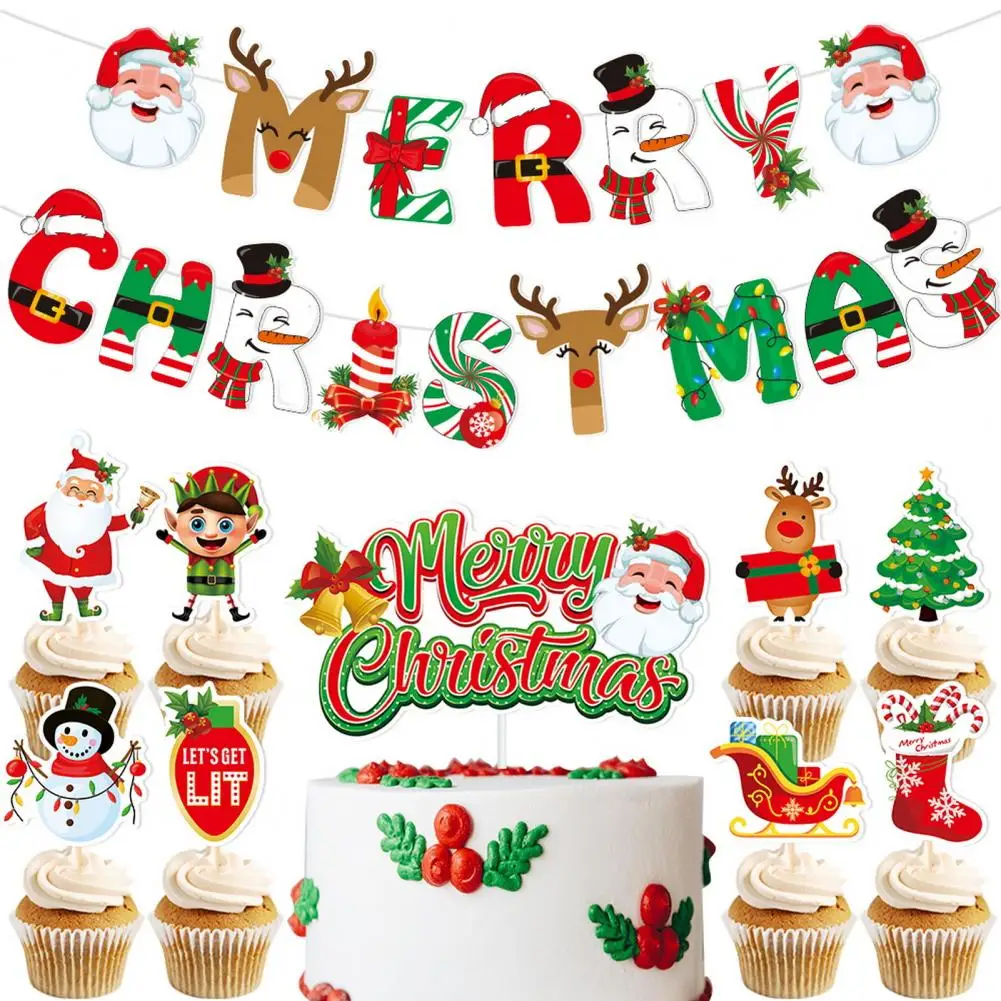 1 Set Christmas Merry Christmas Flag Cake Topper Christmas Flag Home Decoration Cake Decorating Tools