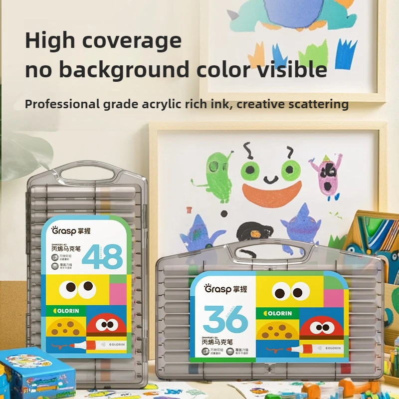 GRASP 12/60 لون NCS علامات أكريليك غير نزيف قابلة للتراكب طرف ناعم مقاوم للماء قابل للغسل لوازم فنية مدرسية للأطفال