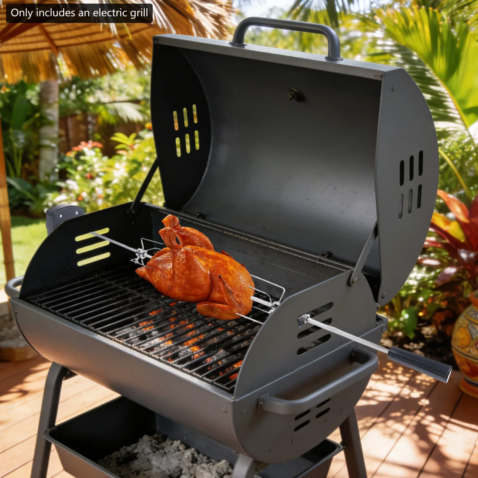 Asador Giratorio Eléctrico Automático de 360° con Motor de 4W para Asar Pollo, Pescado, Carne y Verduras de Forma Uniforme