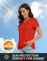 TACVASEN UPF 50+ Summer Short Sleeve V-Neck T-shirts Womens Sun Protection T-shirts Quick Dry Hiking Running Tee Shirts Tops - Image 2