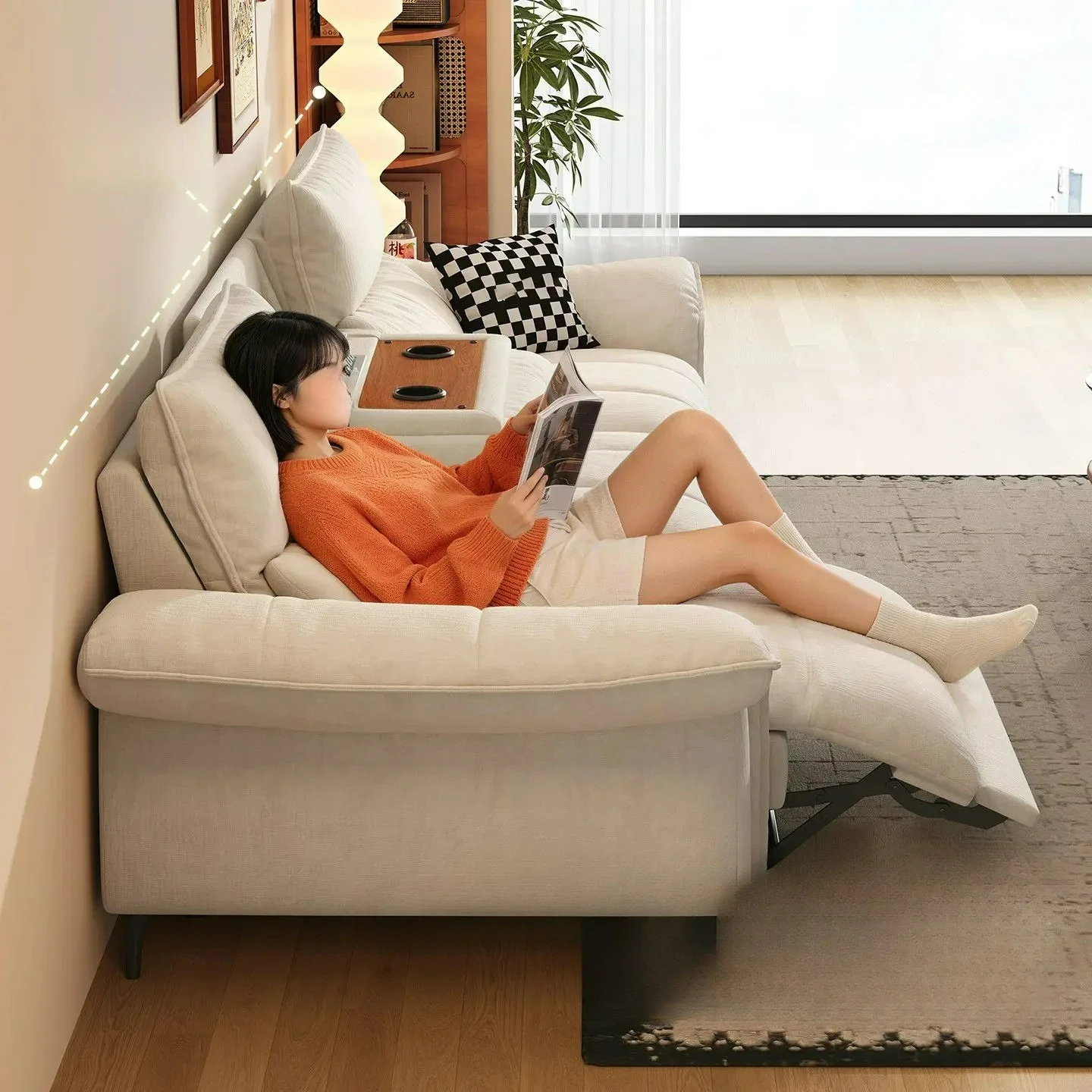 Factory Direct 2026 Foshan Furniture Factory Electric Double Function Cotton and Linen Fabric Sofa Living Room Zero Wall