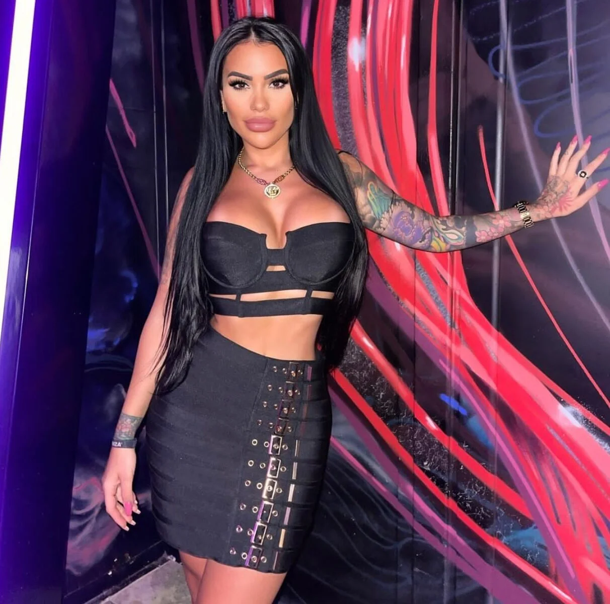 

Punk bandage skirt suit European and American sexy suspender skirt night club suit