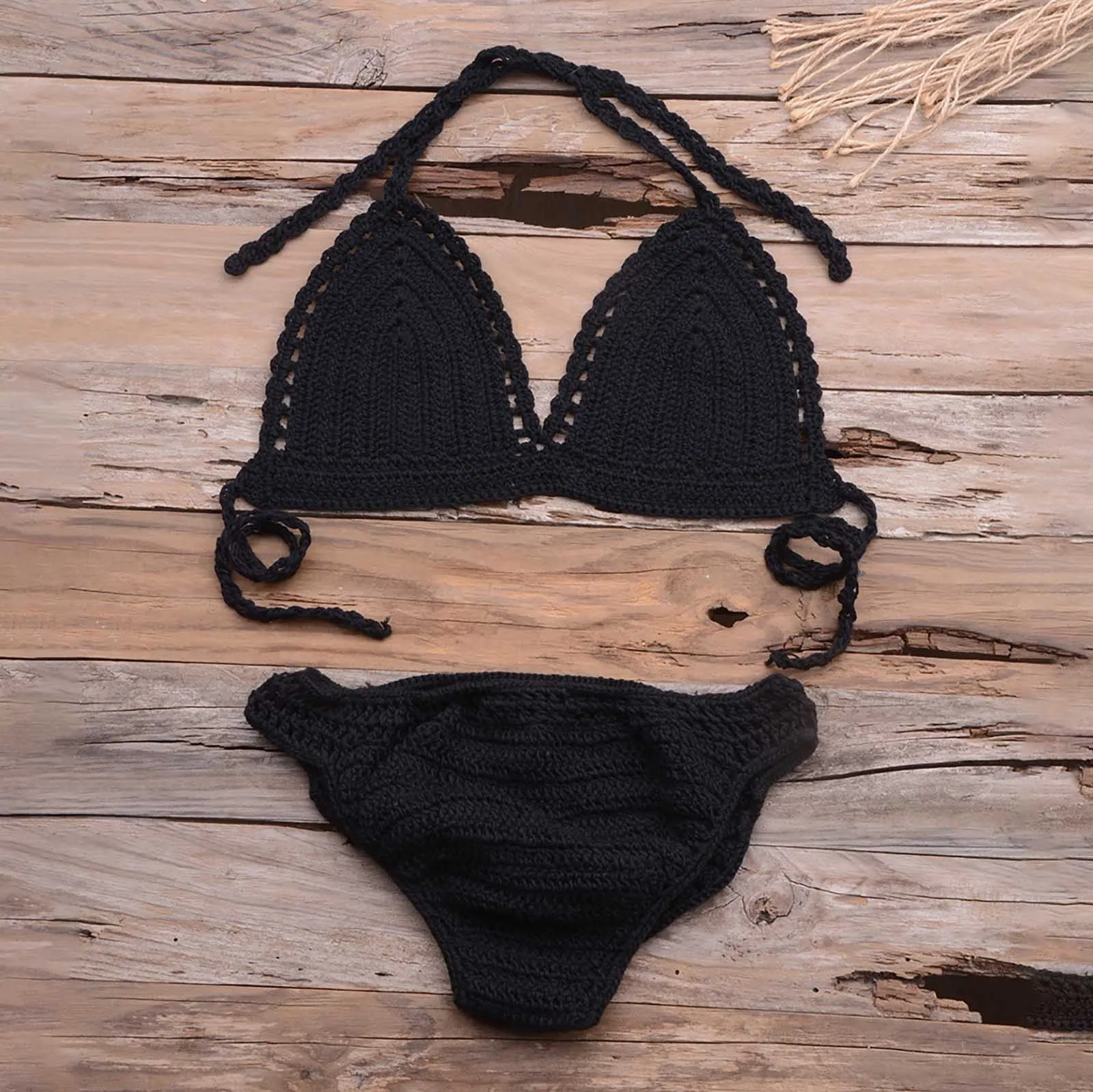 Women\'S Handmade Crochet Padded Bra Top Bikini Sets Swimsuit Bathing Suit Swimwear Handmade Crochet Padded Bra Top Bikini Sets